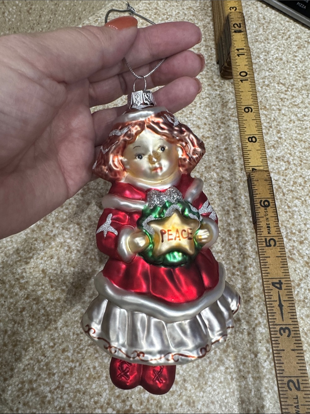 Holiday Angel Ornament in Red and Silver - Peace Star Design